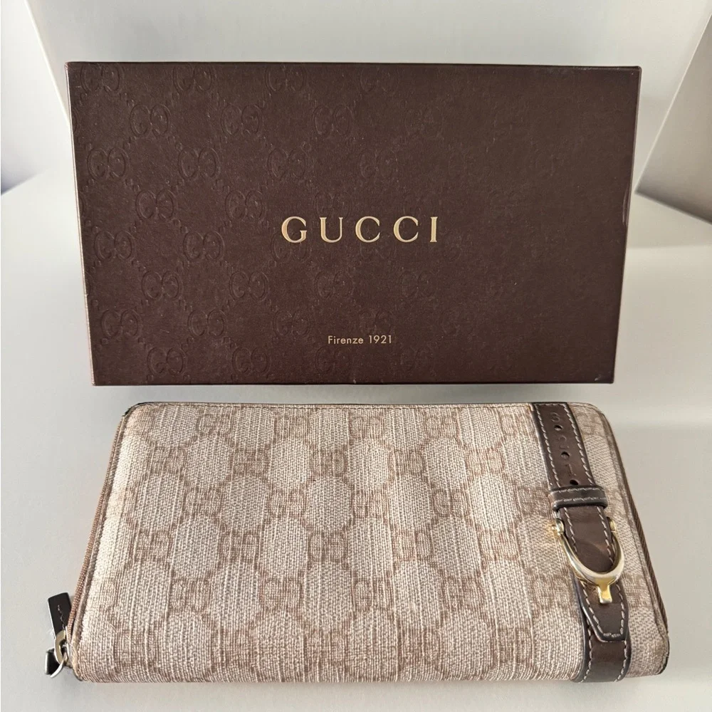 Authentic GUCCI GG Supreme Monogram Zip Around Wallet Maple Brown - Picture 2 of 12